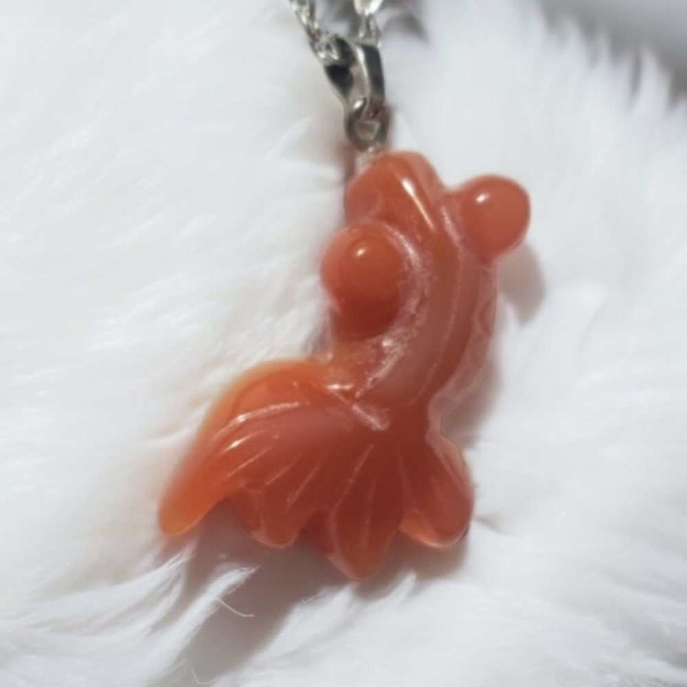 Carnelian Goldfish Pendant Necklace ~ Natural Stone